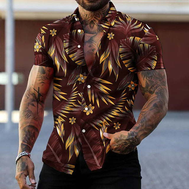 Stylish Men's Leaf Print Shirt