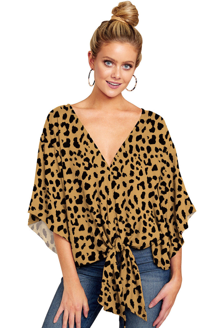 V-neck Short-sleeve Printed Loose Top - Clevecorner
