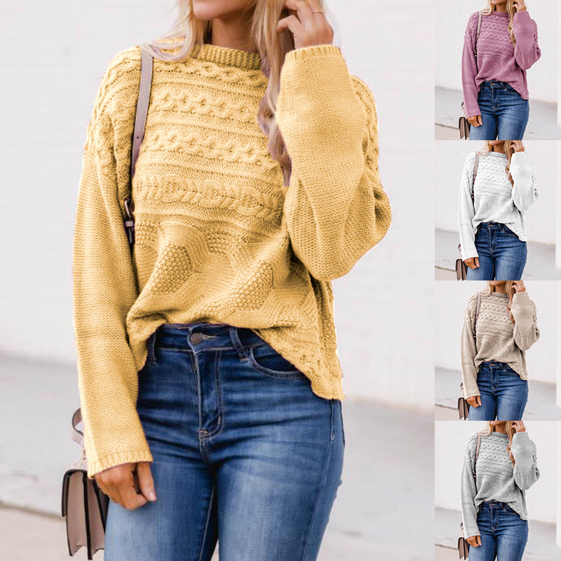 Women's Knitwear Round Neck Pullover Twist Sweater - Clevecorner