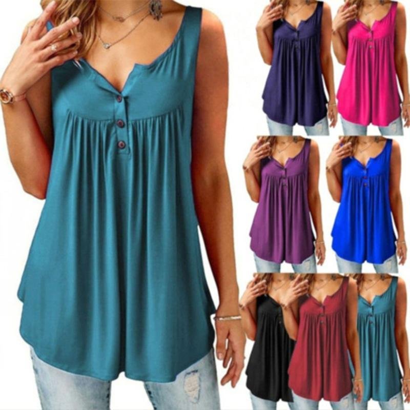 Summer Loose Button Tank Top - Clevecorner
