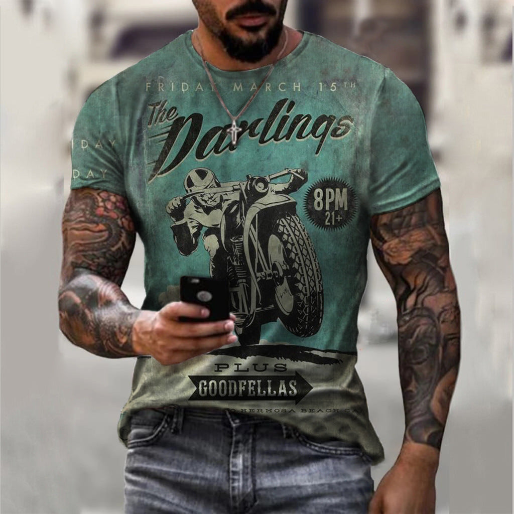 Summer Short Sleeve T-Shirt Casual 3D Motorcycle Printing Loose Pullover
