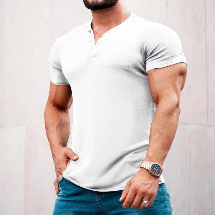 Men's Casual Henley Round Neck Solid Color T-Shirt