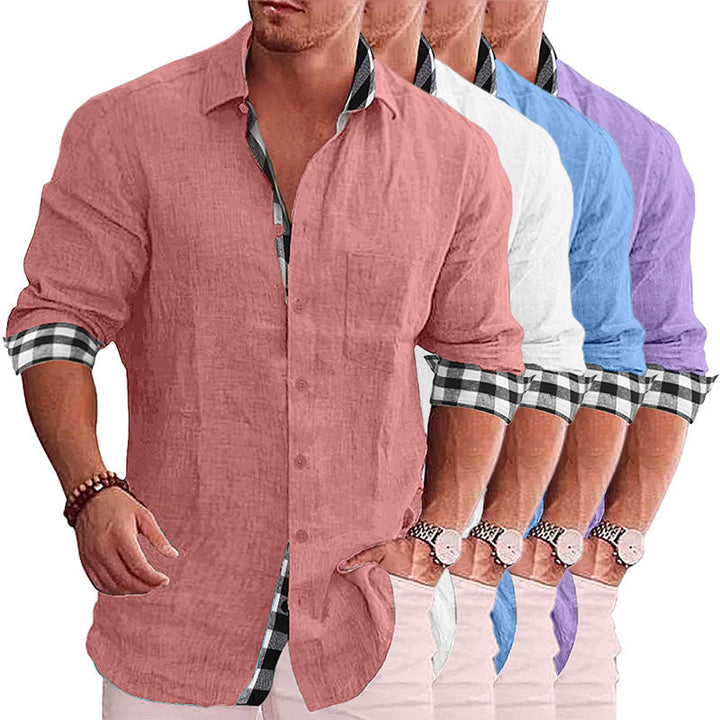 Men's Paneled Casual Buttons Pocket Long Sleeve Shirt