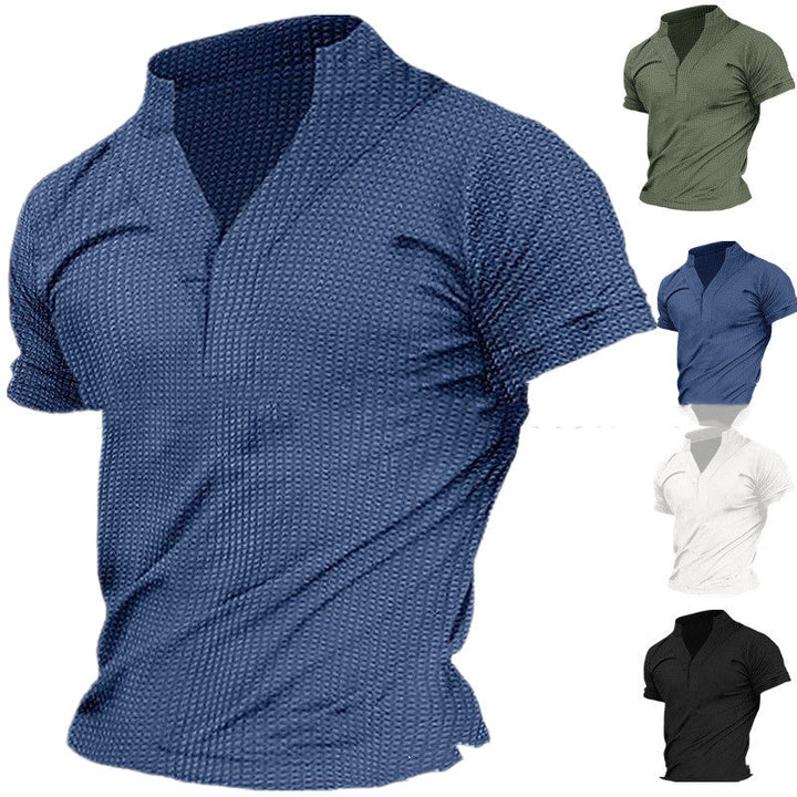 Men's Solid Color Henry Collar Waffle T-shirt
