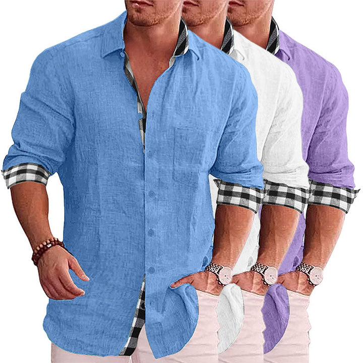 Men's Paneled Casual Buttons Pocket Long Sleeve Shirt