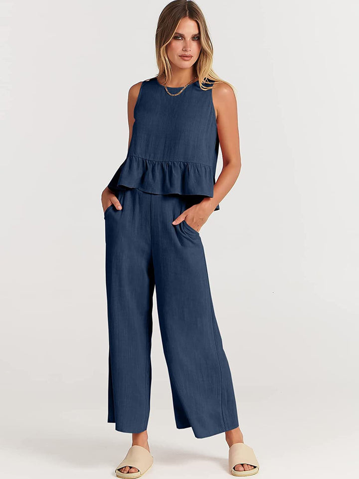 Women's Summer Sleeveless Vest & Wide-Leg Pants Set