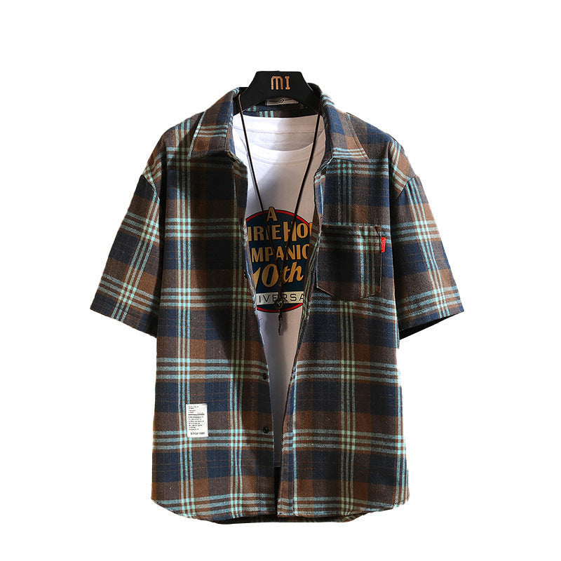 Men's Casual Short-Plaid Sleeved
