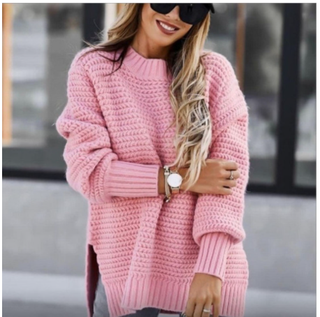 Solid Color Drawstring Side Slit Knit Sweater