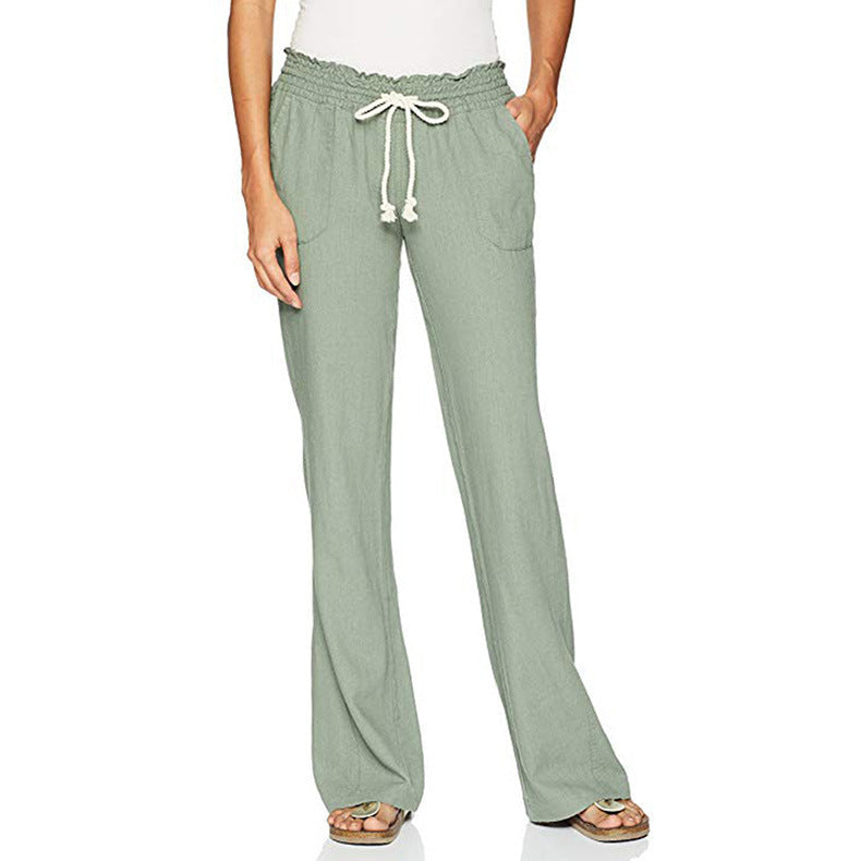 Cotton Linen Lace-up Loose Trousers