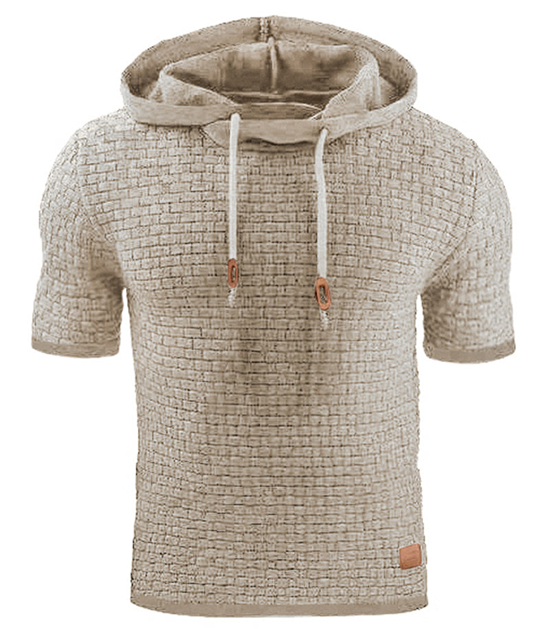 Men's Short Sleeve Solid Knitted Hoodie Sweater