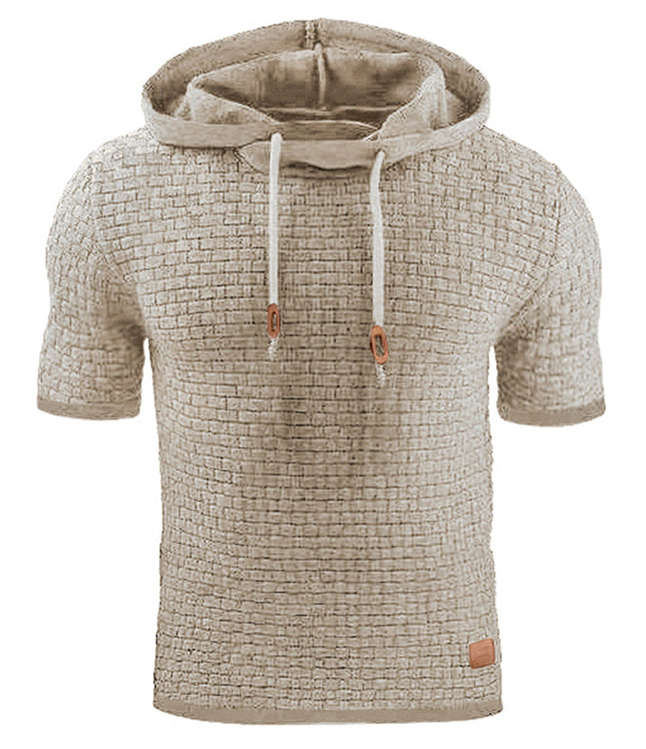 Men's Short Sleeve Solid Knitted Hoodie Sweater