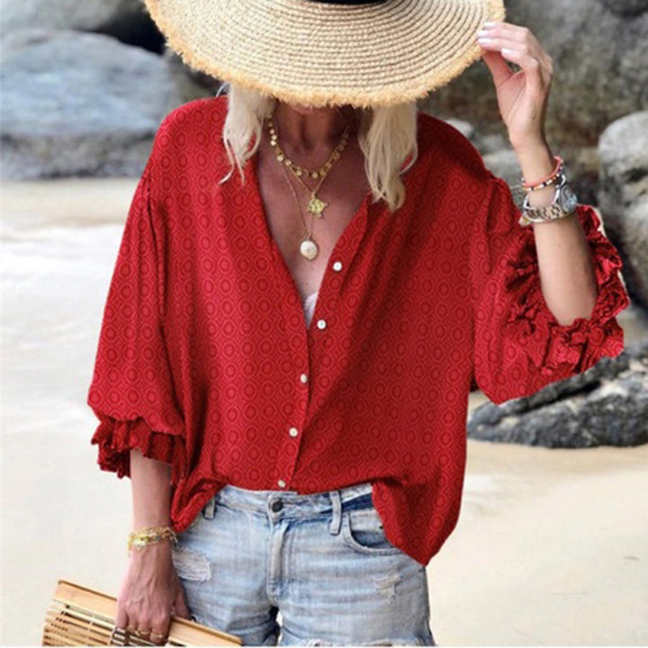 Women Loose Long-Sleeved Printed Shirt - Clevecorner