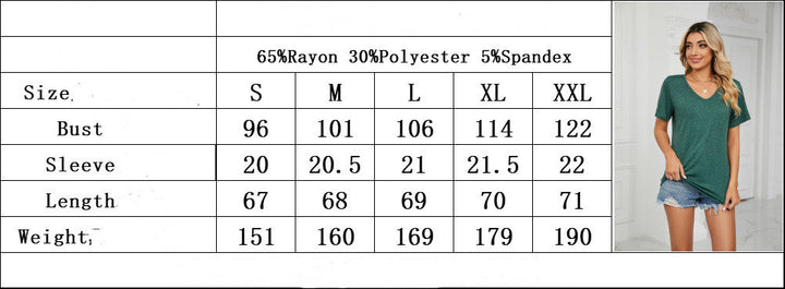 Spring Summer Short Sleeves V-neck Pleated Solid Color Loose-fitting T-shirt