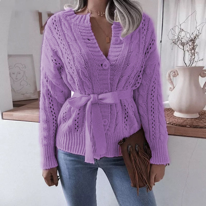 Twisted Buttoned Waist Knitted Cardigan - Clevecorner