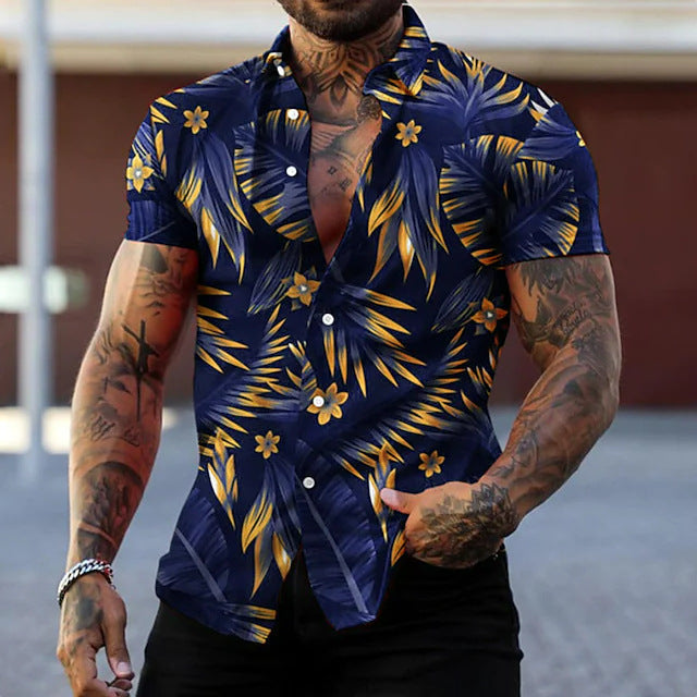 Stylish Men's Leaf Print Shirt