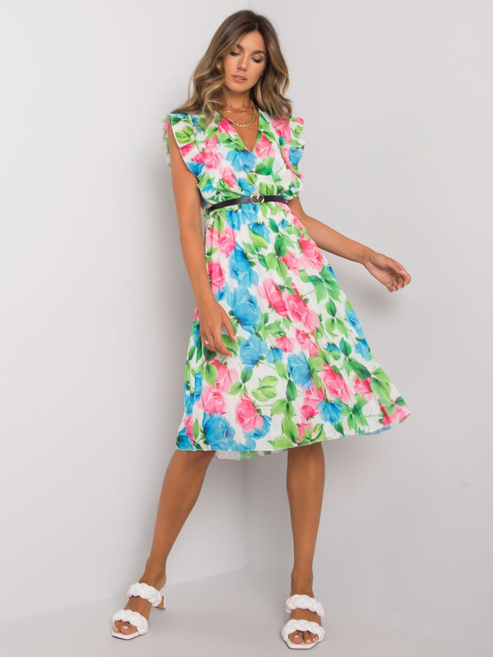 V-Neck Ruffle Sleeveless Flower Dress - Clevecorner