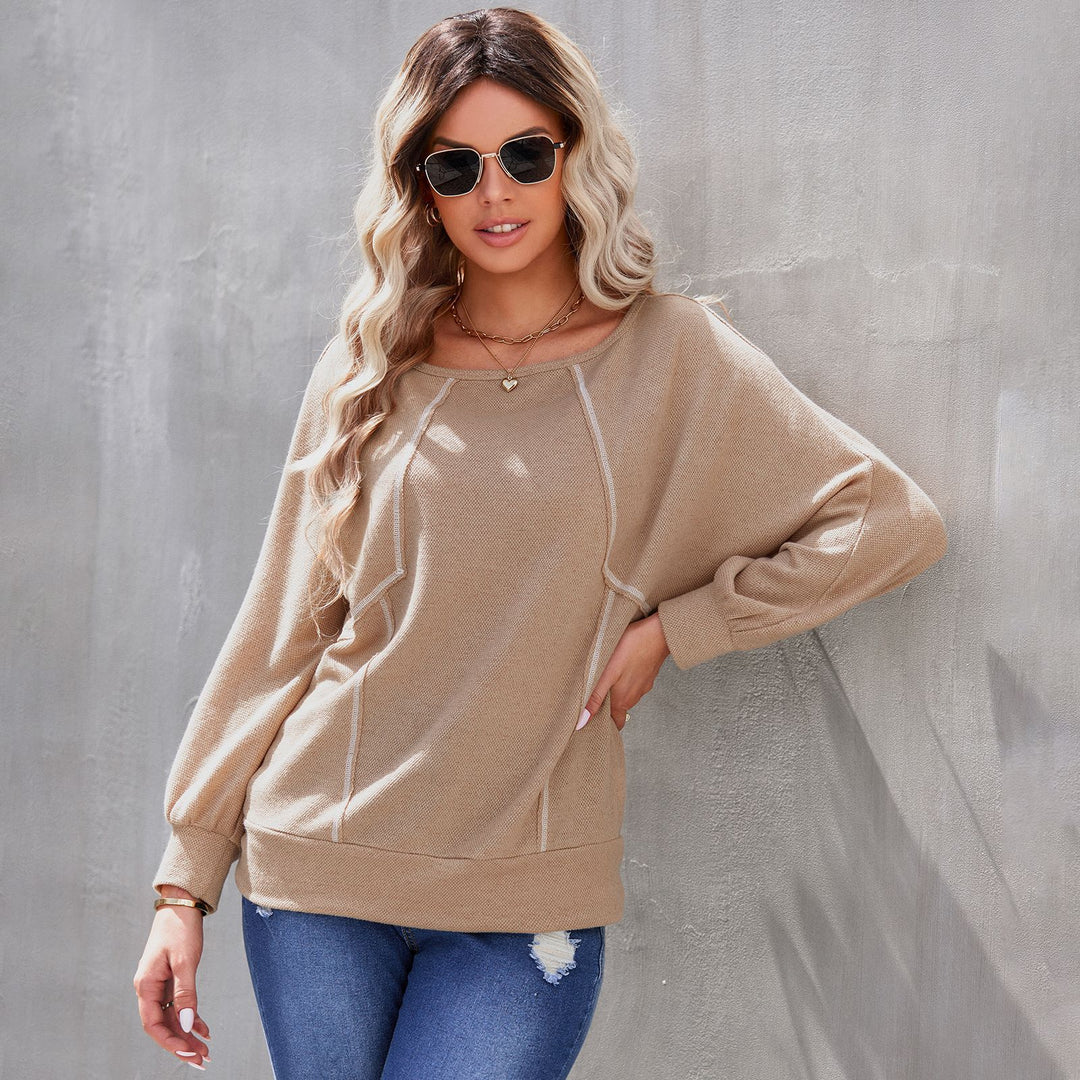 Women's Round Neck Loose Long Sleeve Pullover Bottoming Shirt Top - Clevecorner