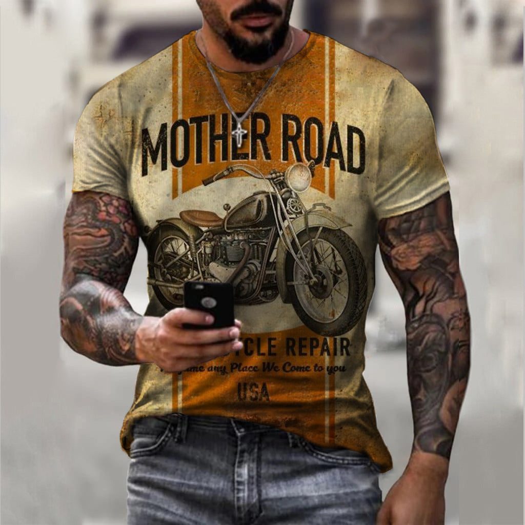 Summer Short Sleeve T-Shirt Casual 3D Motorcycle Printing Loose Pullover