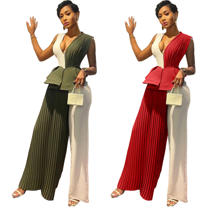 Women's Ruffled Pleated Panel Jumpsuit - Clevecorner