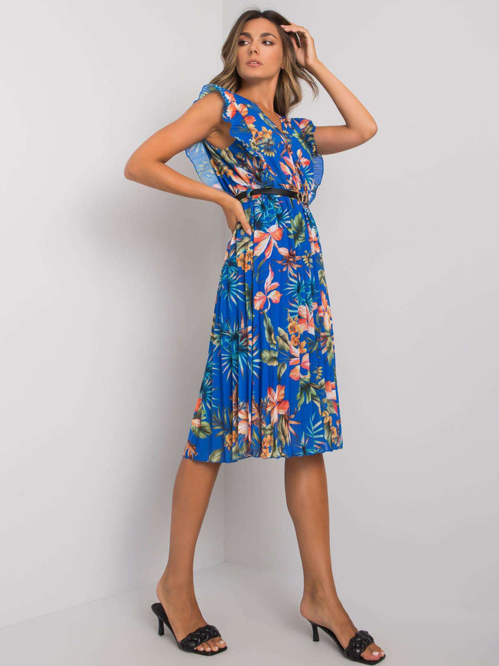 V-Neck Ruffle Sleeveless Flower Dress - Clevecorner