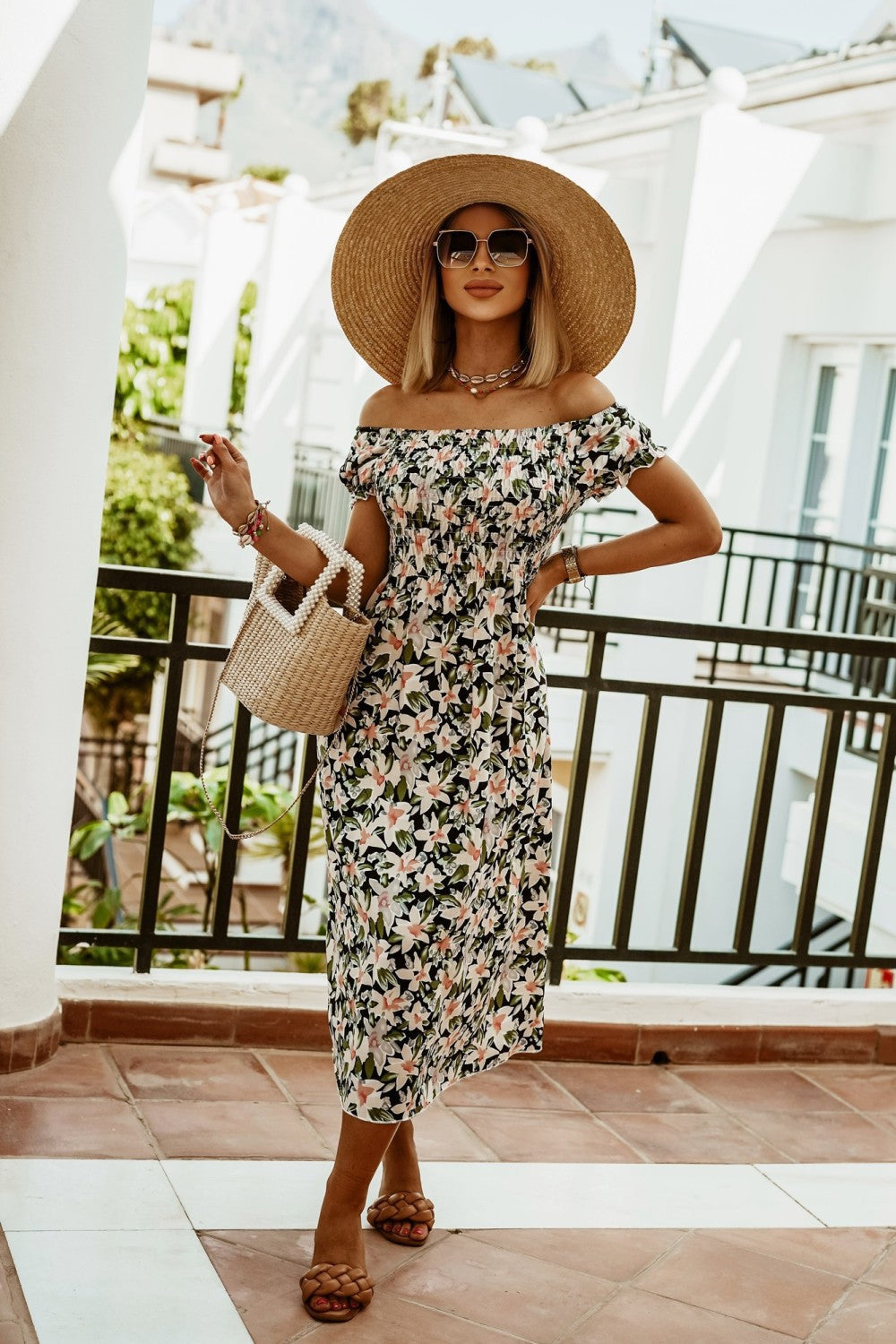 Summer Off Shoulder Boho Print Dress - Clevecorner
