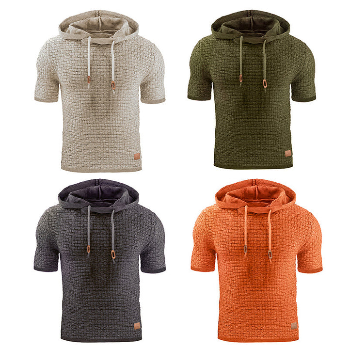 Men's Short Sleeve Solid Knitted Hoodie Sweater