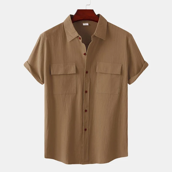 Men's Solid Color Casual Cotton Linen Short Sleeve Shirt