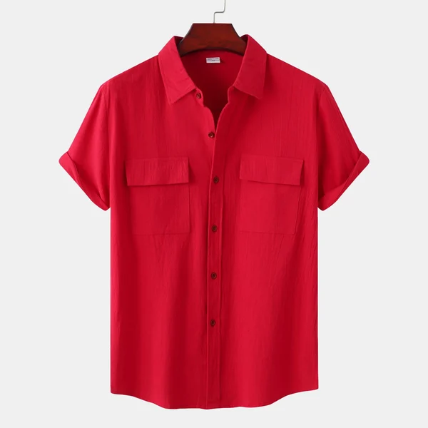 Men's Solid Color Casual Cotton Linen Short Sleeve Shirt