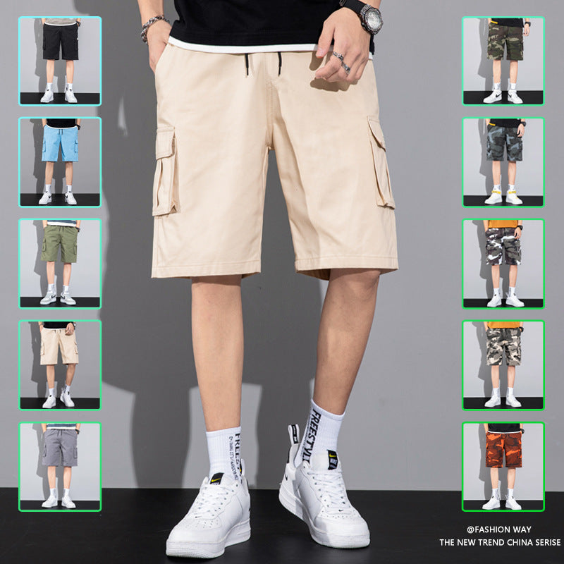 Casual Drawstring Cargo Multi Pocket Men's Beach Shorts