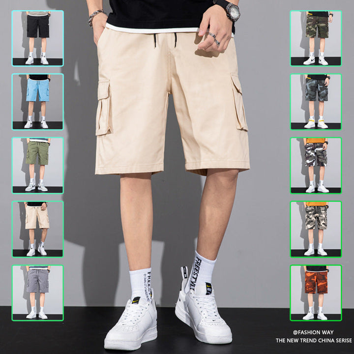 Casual Drawstring Cargo Multi Pocket Men's Beach Shorts