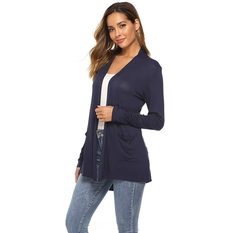 WOMEN'S CASUAL LIGHTWEIGHT OPEN FRONT LONG SLEEVE CARDIGANS - Clevecorner