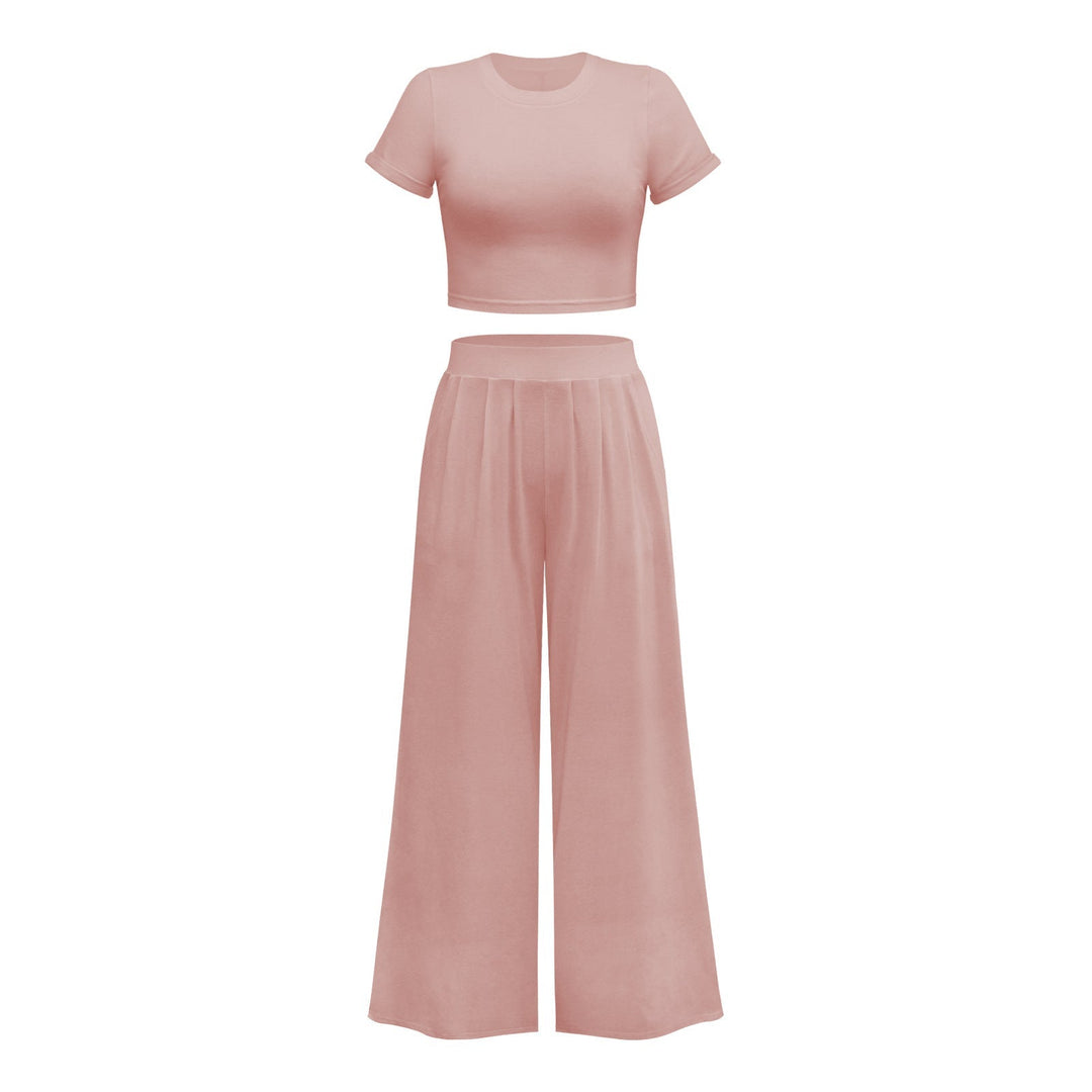 Solid Color Top Wide Leg Pants Two Piece Set