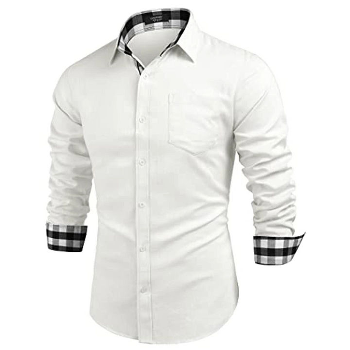 Men's Paneled Casual Buttons Pocket Long Sleeve Shirt