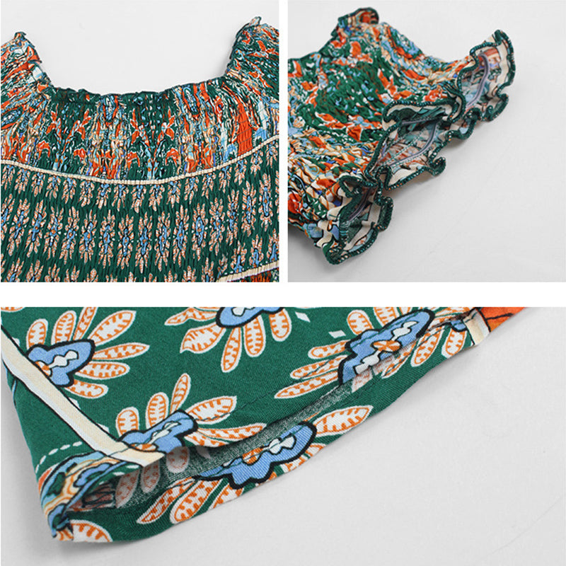 Women's Boho Floral Print Off Shoulder Split Long A Line Beach Dress