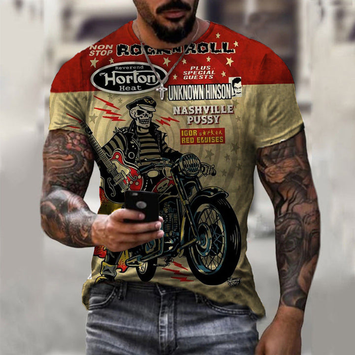 Summer Short Sleeve T-Shirt Casual 3D Motorcycle Printing Loose Pullover