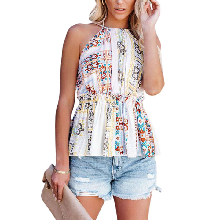Summer Halterneck Print Vest Shirt Women's Top - Clevecorner