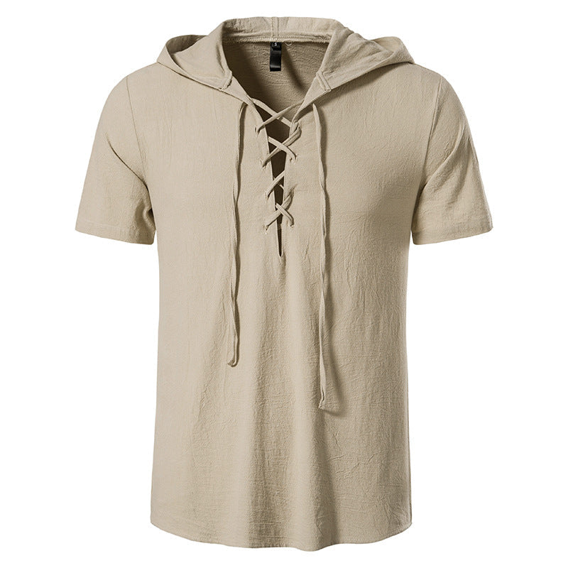 Cotton Hooded Short Sleeve Summer Shirt
