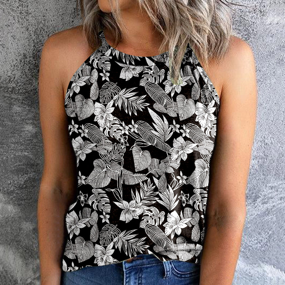 Women's Bohemian Print Vest Stitching Retro Pullover Slim Top - Clevecorner
