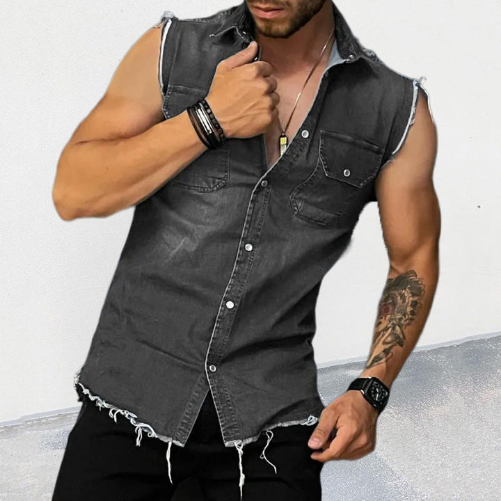 Men's Stylish Sleeveless Casualwear Polo Collar Denim Vest