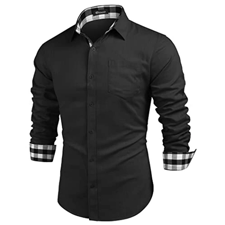 Men's Paneled Casual Buttons Pocket Long Sleeve Shirt