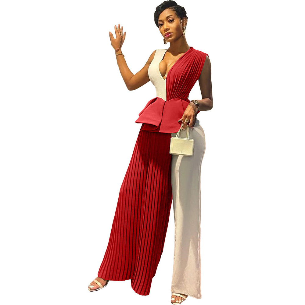 Women's Ruffled Pleated Panel Jumpsuit - Clevecorner