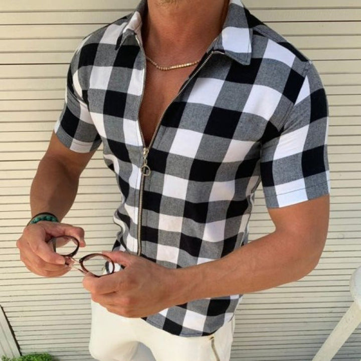 Summer Plaid Zipper T-Shirt for Men