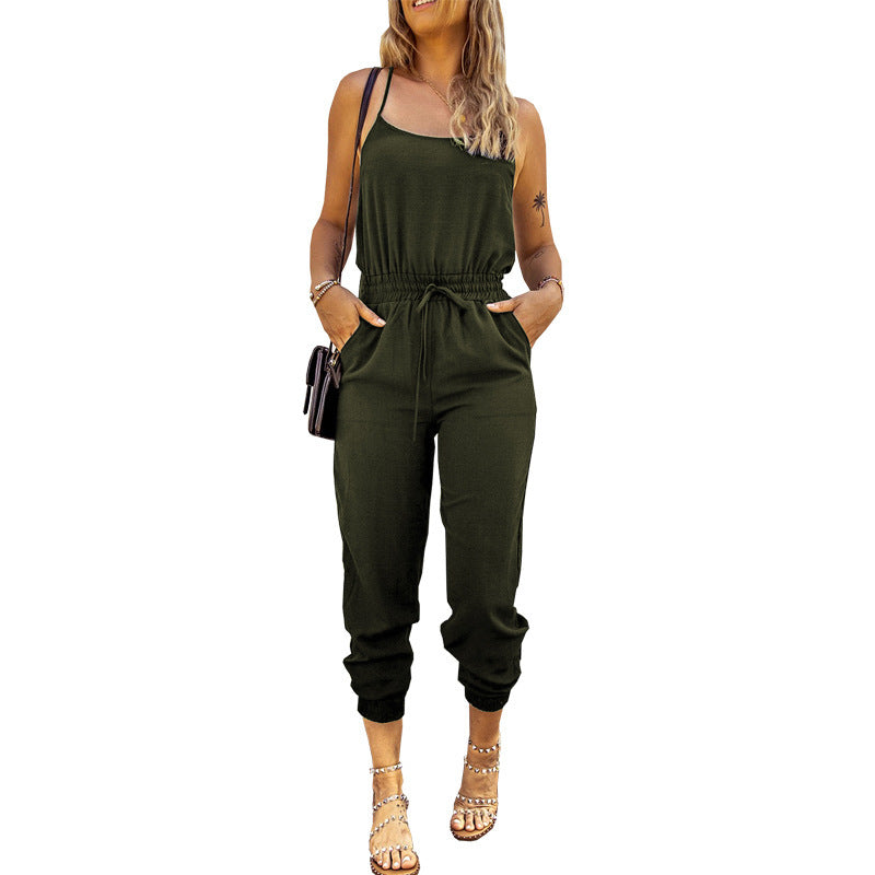 Slim Fit Cropped Pencil Tie Jumpsuit